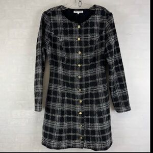 Reformation Plaid Button Front Dress Womens 10 Black White Tie Bow Ribbon Back